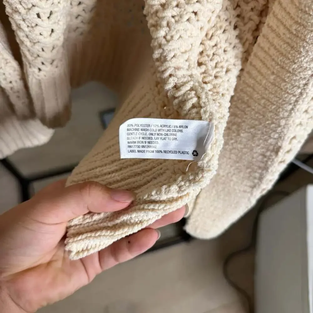 Ava & Viv Open Front Cardigan Size 1X Cream Open Knit Pockets